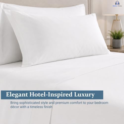 Mattress-Homes Extra Deep Pocket 6 Piece Full Sheet Set, Hotel Luxury Collection, 100% Egyptian Cotton, 21" Deep Fitted Sheet, Soft, Cool & Breathable Bedding with 4 Pillowcases in White Solid