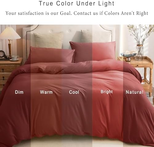 PURE ERA Jersey Knit Duvet Cover Set Solid Brick Red Queen