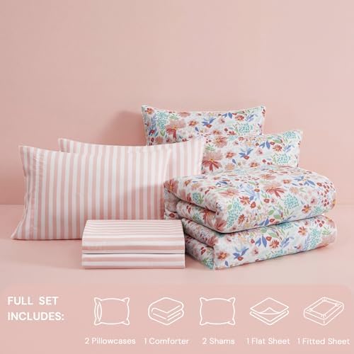 Full Size Comforter Sets for Girls - 7 Pieces Floral Full Size Bedding Sets