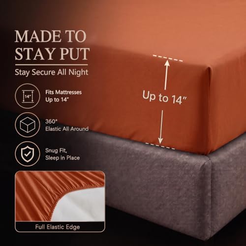 CozyLux Queen Comforter Set Burnt Orange, 7 Pieces Pintuck Bed in a Bag
