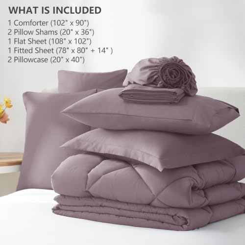 CozyLux King Comforter Set 102"x90" Dusty Purple - 7 Piece Bed in a Bag