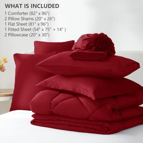CozyLux Full Comforter Set 82"x86" Dark Red - 7 Piece Bed in a Bag