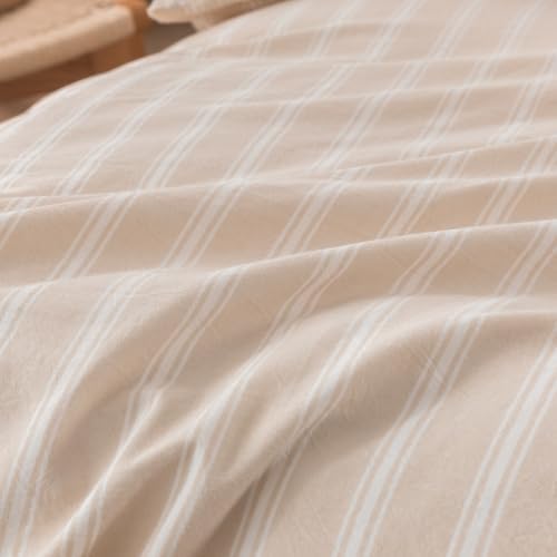 BESTOUCH Striped Cotton Duvet Cover Set Linen Feel Queen