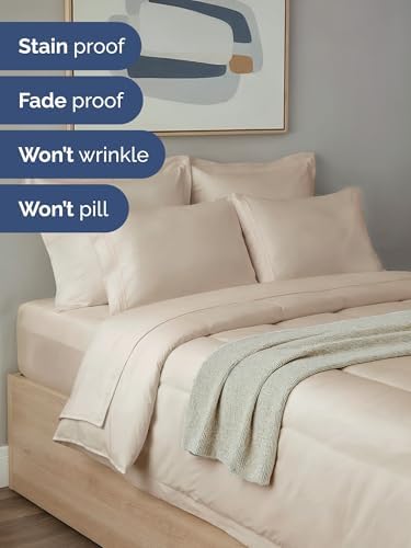 Full Comforter Set - 7 Piece Bed in a Bag Full Size Bed Set, Soft - Wheat