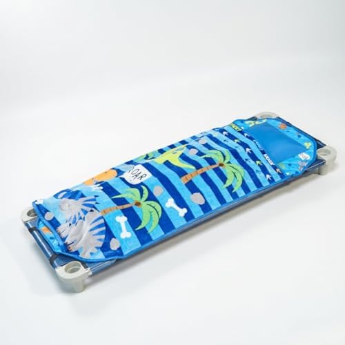 EVERYDAY KIDS Cute Preschooler and Toddler Cot Nap Mat for Home, Daycare, Preschool and Kindergarten; Easy to Roll Sleeping Mat with Elastic Straps, Pillow and Blanket