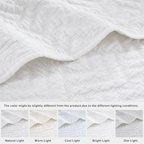 palassio White 100% Cotton Quilt King Size Bedding Sets with 2 Pillow Shams, Lightweight Textured Farmhouse Country Bedspread Soft Shabby Chic Patterned Coverlet for All Season, 3 Pieces