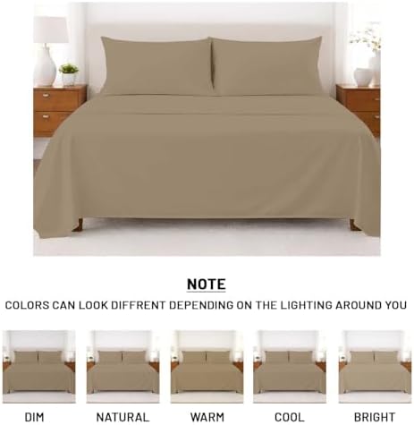 SGI bedding 100% Egyptian Cotton Sheets RV King Size – Cooling Sheets, Soft Breathable Taupe Bedding, Luxury Bedding, Luxury Hotel Sheet Set, Deep Pocket 16", 4 Piece Set