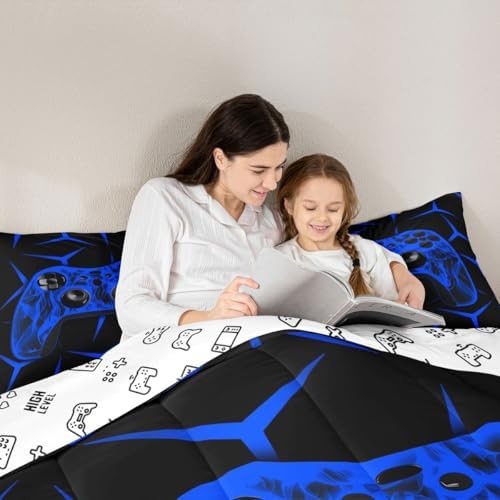 Feelyou Gamer Bedding Set Gamepad Comforter Set for Kids Boys Girls Teens Room Decor Gaming Gifts Comforter King Size Game Controller Blue Duvet Set 3Pcs