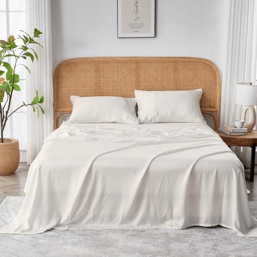 Sijo AiryWeight Tencel Sheet Set, 100% Lyocell Derived from Eucalyptus, Buttery Soft, Architectural Digest Best Cooling Sheets Winner, 1 Top Sheet Only (Ivory, Twin/Twin XL)