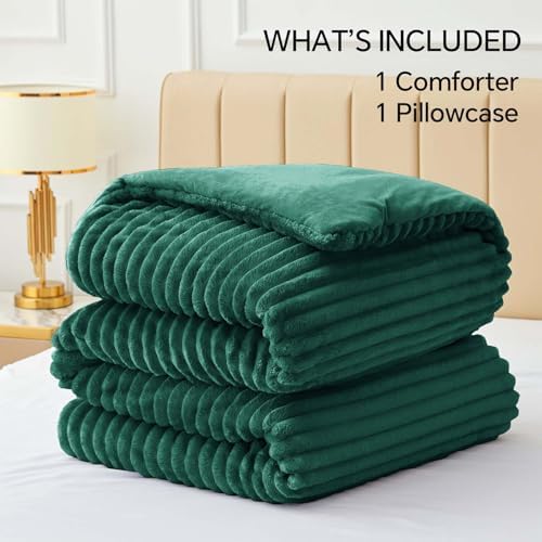 BEDELITE Fleece Twin/Twin XL Comforter Set, Fluffy Bed Set, Dark Green