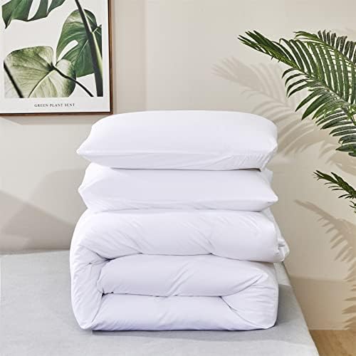 Wellboo White Comforter Sets Plain Color Bedding Comforter Sets California King Women Men All White Bedding Adults Teens Light Color Cal King Quilts Pure Solid Color Blankets Breathable Health Warm