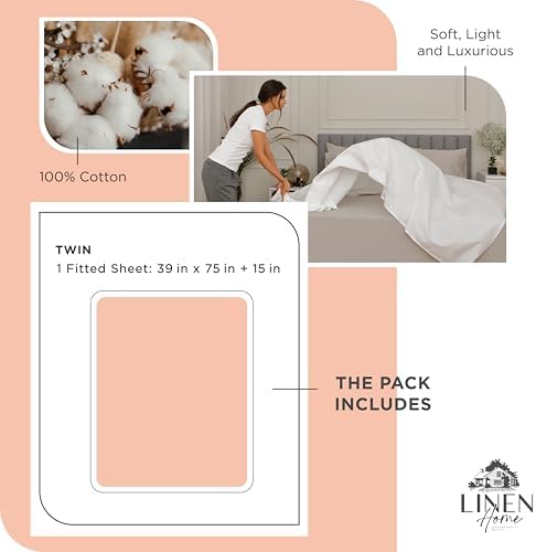 Linen Home 100% Cotton Percale Twin Size Fitted Sheet only Tropical Peach