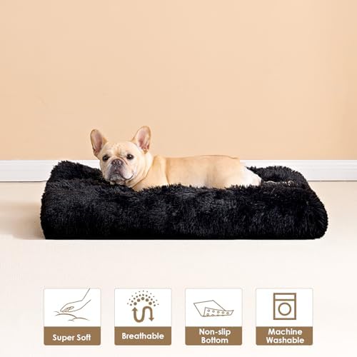 EHEYCIGA Fluffy Dog Crate Bed for Small Dogs, Plush Crate Pad, Black