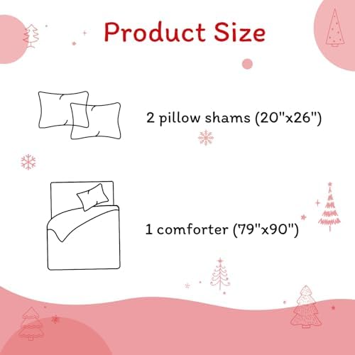 JSD Red Kids Christmas Comforter Set Full Size, 3 Piece Xmas Tree Printed Microfiber Bedding Set, Machine Washable