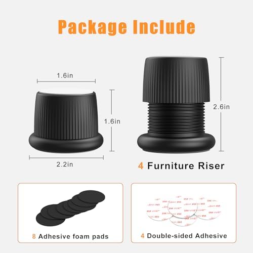 Adjustable Furniture Bed Risers 1.6-2.6 inch Durable Anti Slip-Black 4 Pcs