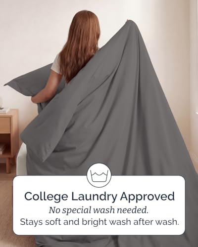 Duvet Cover Twin/Twin XL - 2 Piece Set, College Dorm Room - Dark Grey