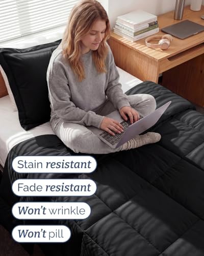 Twin XL Comforter Set - Black Bedding for All Seasons - 2 Piece Bed Set