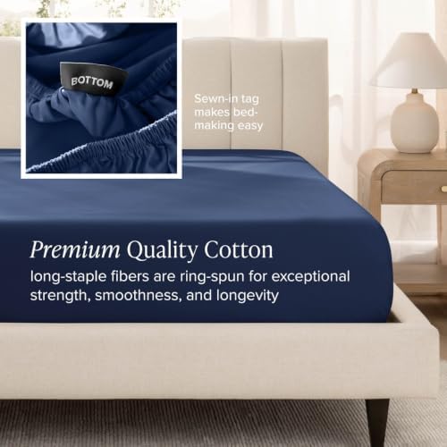 Bare Home 100% Organic Cotton Sateen Sheet Set (Queen, Dark Blue)