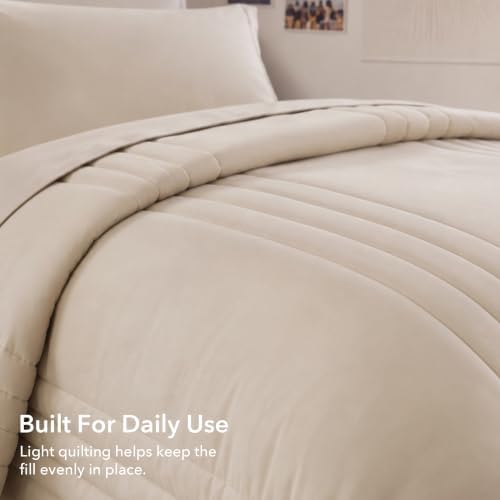 Twin XL Comforter Set-5 Pieces Beige Soft Bed in a Bag Twin Bedding Sets