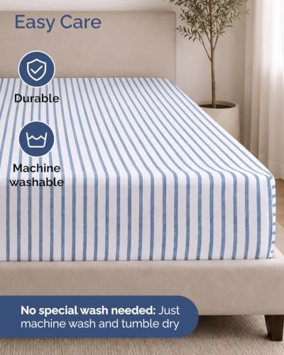 CGK Linens Extra Deep Flex Top Split Head King Fitted Sheet - Blue Stripes