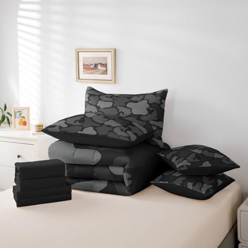 Erosebridal Farmhouse Fishing Comforter Set Twin Bass Fish Bedding Set Camouflage Wildlife Bed in a Bag Camo Hunting (Comforter+Fitted+Flat Sheet+2 Pillowcases+2 Throw Pillow Covers) 7 Pieces Bed Set
