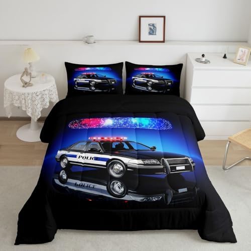 Feelyou Kids Police Car Comforter Set Full Size Bedding Set