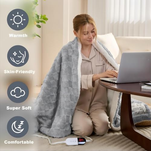 Heated Blanket King 100" x 90", Checked Electric Blanket, Gray