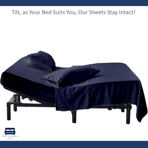 4 Piece Flex Head King Sheet Set 34" Top, 100% Egyptian Cotton, Navy Blue