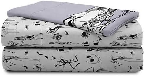Jay Franco Kids Sheet Set with Fitted, Flat Sheets & Pillow Cover - Ultra-Soft Bedding with Pillowcase for Room Decor, White - Nightmare Before Christmas, 3 Piece Twin