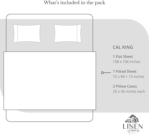 Linen Home 100% Cotton Percale Cal King Sheets 4Pc Cooling Set, Ivory