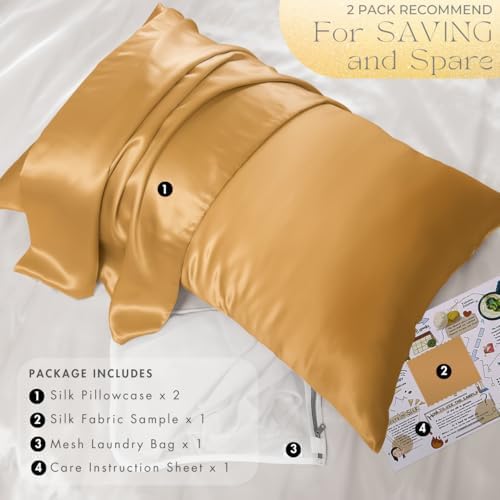PROMEED 23 Momme 100% Mulberry Silk Pillowcase 2 Pack, King