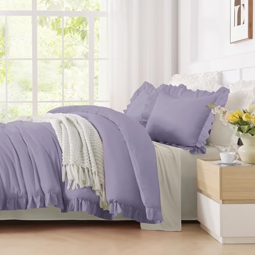 Andency Purple Ruffle Comforter Twin Size, 2 Pieces Soft Bed Set