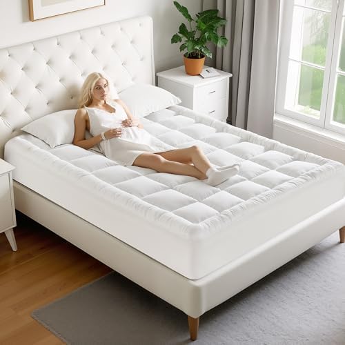 MATBEBY Olympic Super Queen Size Mattress Pad - Cooling Breathable Mattress Topper, Quilted Fitted Mattress Protector, Pillow Top Mattress Cover with 8-21" Deep Pocket, Soft, Machine Washable, White
