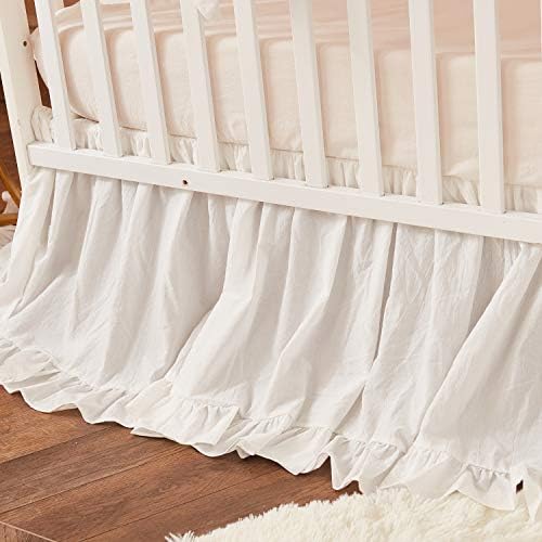 Brandream Boho Bohemian Girl Baby Nursery Crib Bed Skirt Dust Ruffle - Neutral Solid Color Beige Cream Off White Farmhouse Chic 100% Washed Cotton Ruffle
