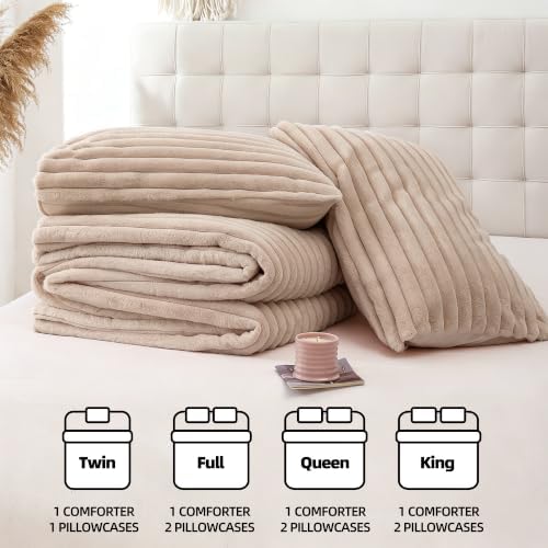 Smoofy Fluffy Twin Size Comforter 2 PCS - Linen Fleece Bedding Set