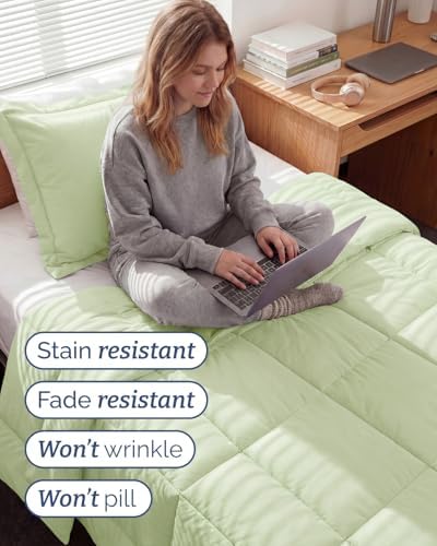 Twin XL Comforter Set - Light Sage Green Bedding, All Seasons - 2 Piece Set
