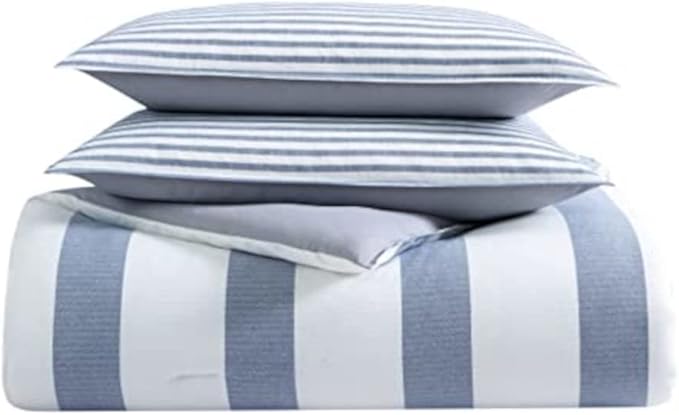 Nautica - King Comforter Set, Soft Yarn-Dyed Cotton Bedding, Medium Weight for Year Round Use, 3 Piece Bed Set with Matching Pillowcases (Fairwater Blue)