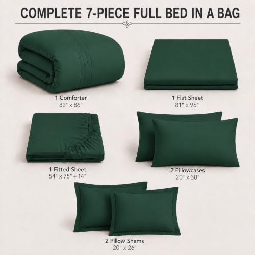 Full Size Comforter Sets Emerald Green, 7 Pieces Bed in a Bag
