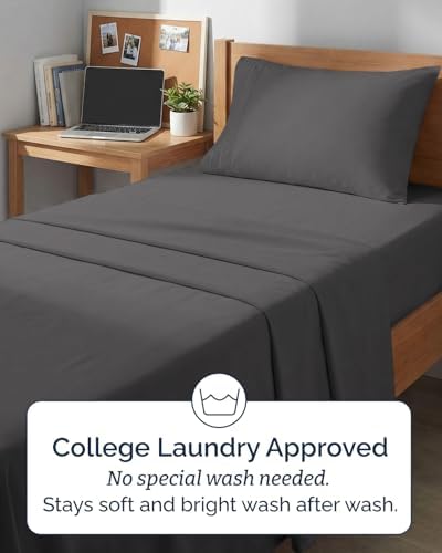 Twin XL 3 Piece Sheet Set - College Dorm Room Essentials - Dark Grey