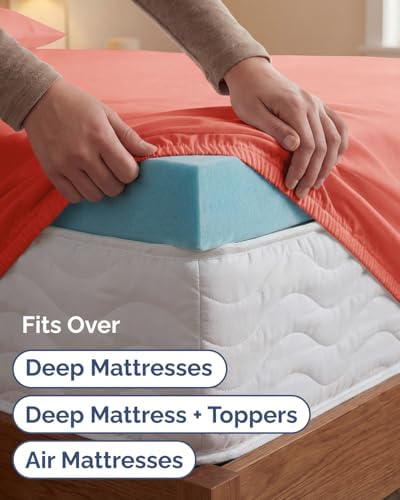 Extra Deep Twin XL Sheet Set - 3 Piece College Dorm Room - Coral