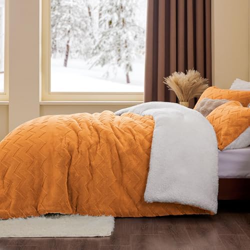 BEDELITE Fluffy Sherpa Twin Comforter Set,Burnt Orange