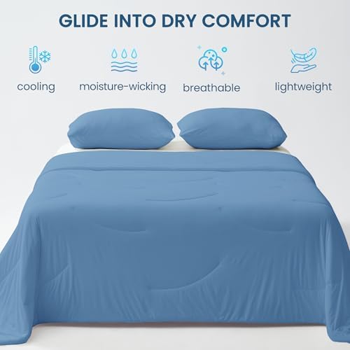 Cooling Comforter Set Twin/Twin XL Size, 2 Pieces Cooling Blanket for Hot Sleepers and Night Sweats, Q-Max>0.4 Cool Tech Bed Set with Pillowcases, Lightweight & Breathable (68''x90'', Blue)