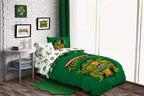 Jay Franco Nickelodeon Teenage Mutant Ninja Turtles Green Bricks 7 Piece Bed Set-Includes Reversible Comforter & Sheet Set Bedding-Super Soft Fade Resistant Microfiber Official Nickelodeon Product