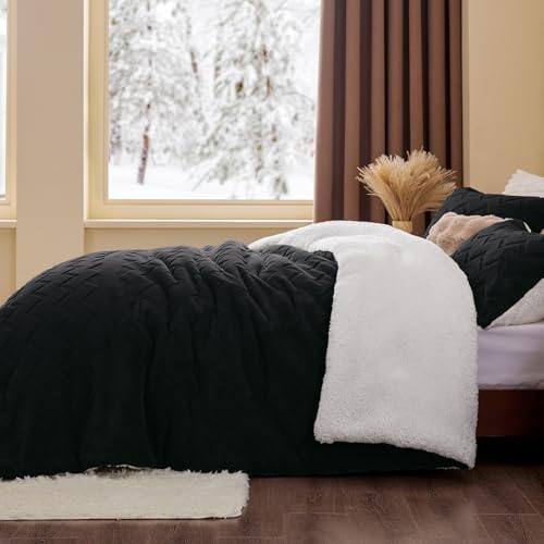 BEDELITE Fluffy Sherpa Full Comforter Set,Black