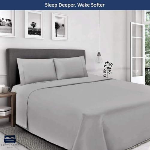 Cottingon 5 PC Split King Sheets Fits 16" Deep, Egyptian Cotton, Light Grey