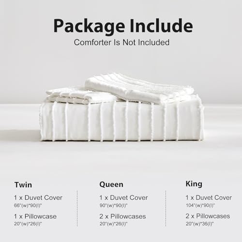 WARMDERN White Boho Duvet Cover Twin, Striped Textured Tufted Bedding Set