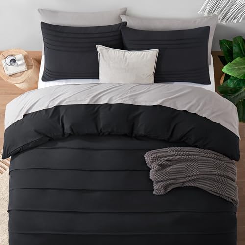 Oli Anderson 3PCS Pleated Duvet Cover Set, Black, Queen