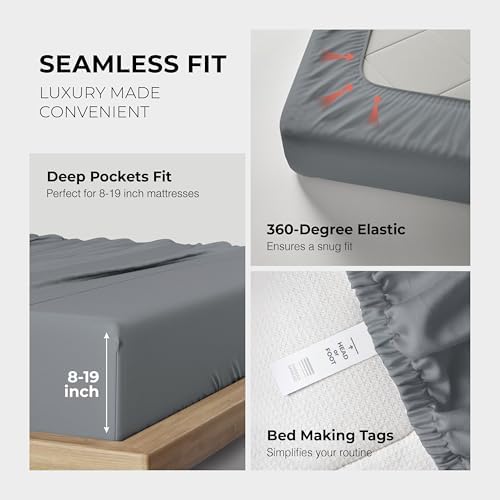 THREAD SPREAD 100% Egyptian Cotton King Size Sheets Set - Luxury 1200 Series Plush Collection Egyptian Cotton Sheets King Size (4 PC, Dark Grey), Silky Soft, Cooling, 17" Deep Pocket Bed Set