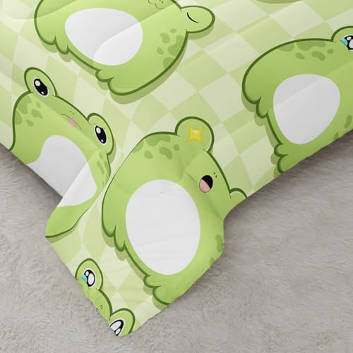 Nttopship Cartoon Frog Comforter Bedding Set with 2 Pillowcase King Size Cute Animals Comforter Set for Kids Boys Girls Bedroom Decor