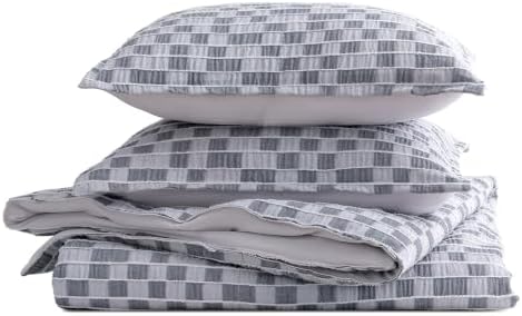 SLEEP ZONE Comforters Twin Set, Modern Lattice Bedding Set Gray 3 Pcs